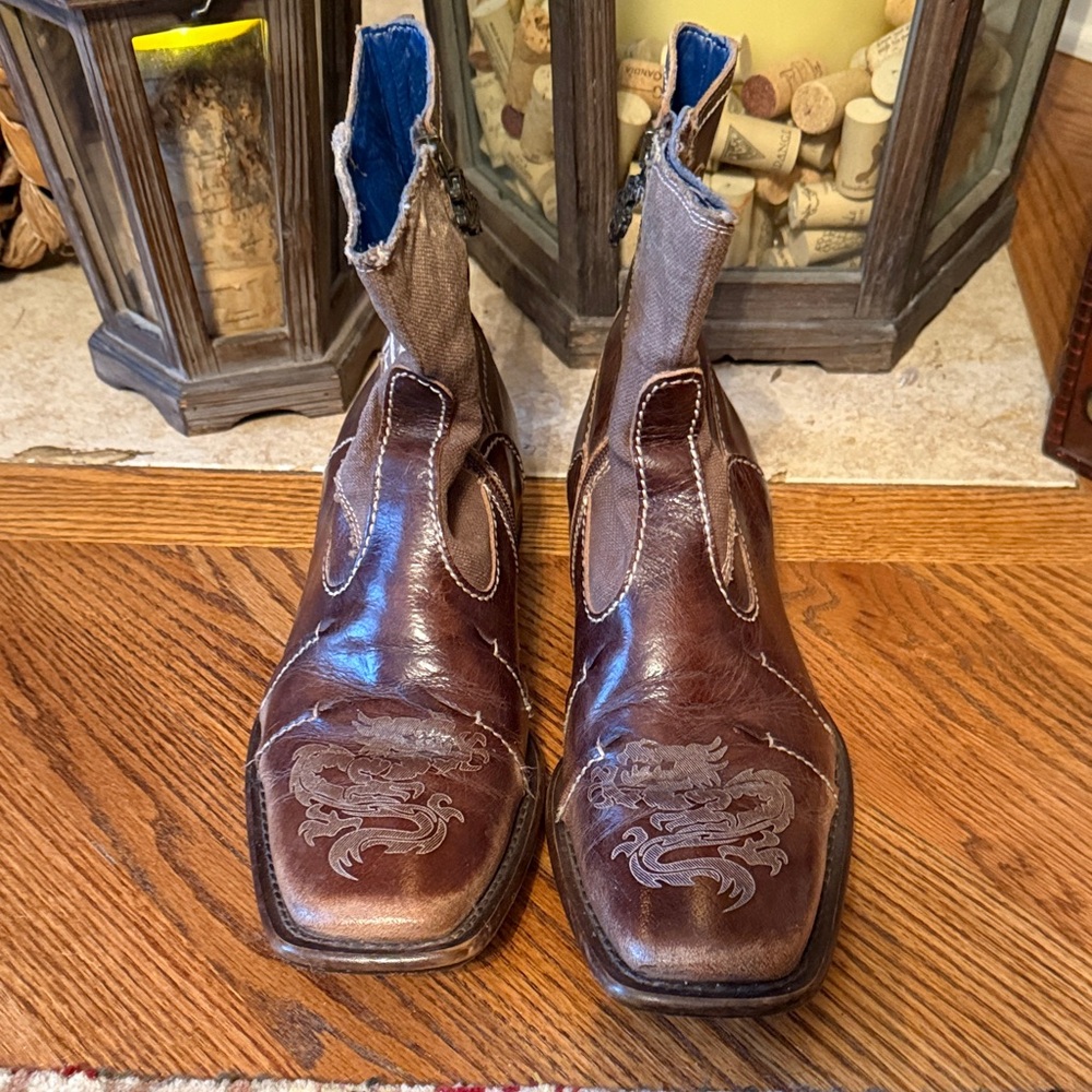 Mark Nason Brown Leather Men's Boots with Dragon Motif